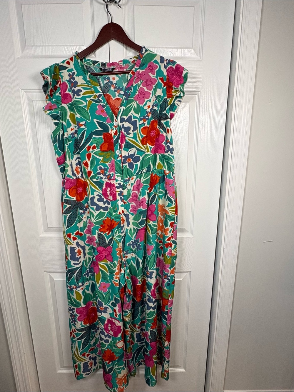 BloomChic Plus Size 18 Floral Wide Leg Jumpsuit Boho Tropical Resort